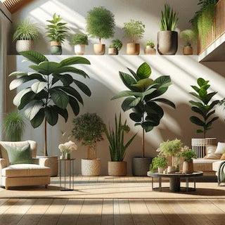 Beautiful image of tall indoor plants in bright living room.