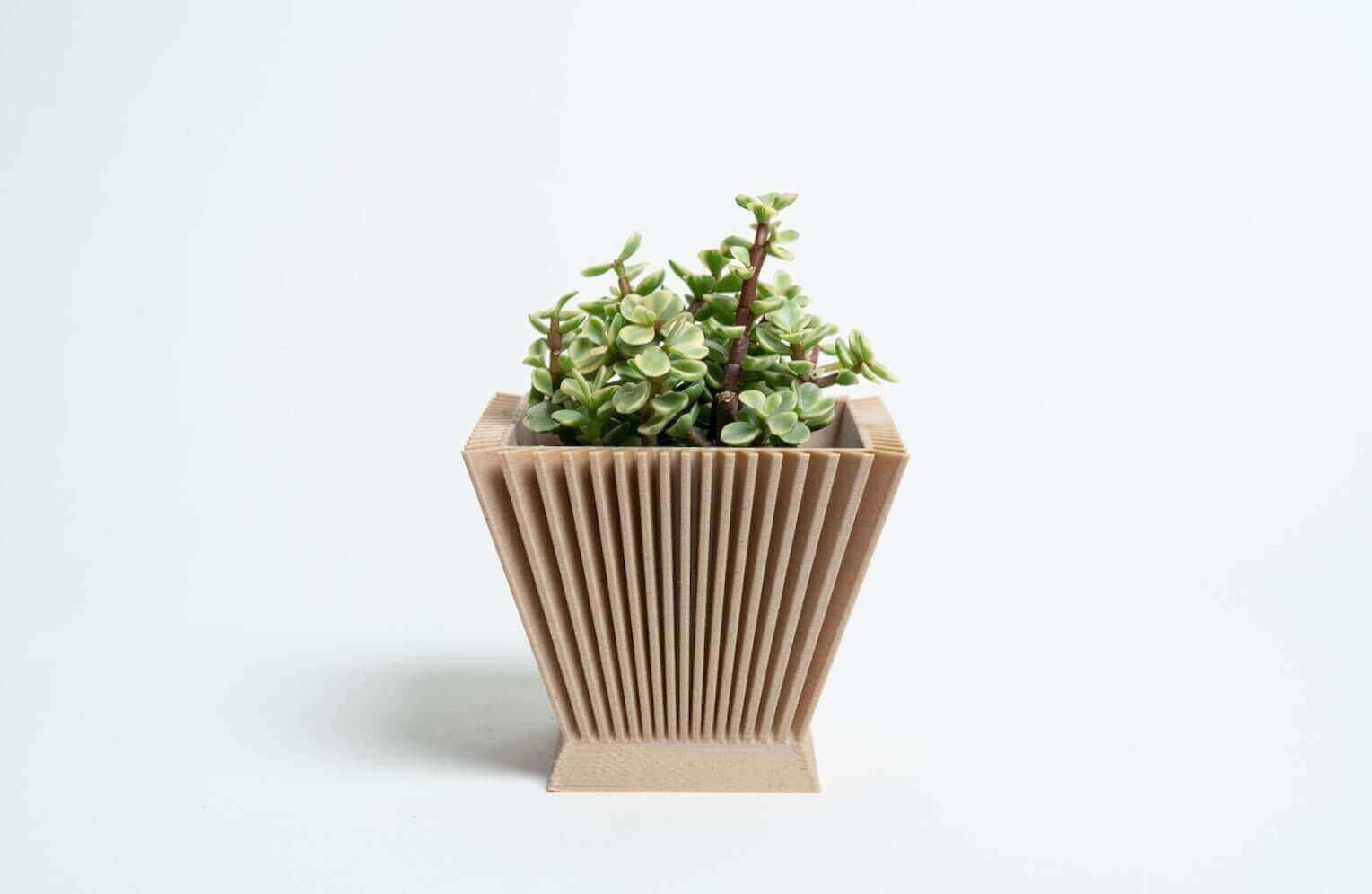 3D Printed Beige Ribbed Planter – Green Fresh Florals + Plants