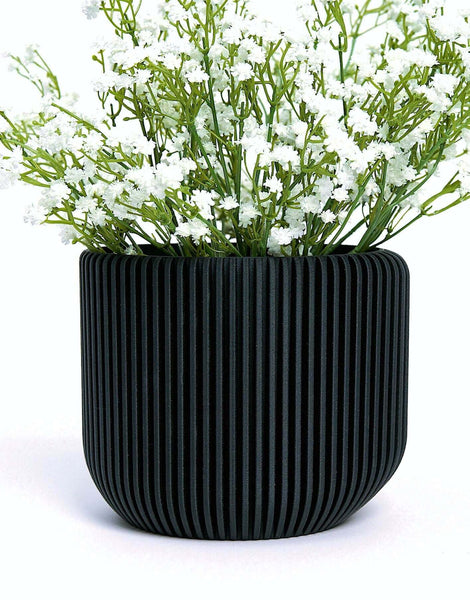 3D Printed Beige Ribbed Planter – Green Fresh Florals + Plants