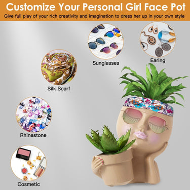 Girl Face Planter Pot Dual Opening Flower Pot With Drainage Hole Lady Head Resin Plant Pot For Succulent Cactus Indoor Outdoor