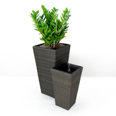 2-Pack Self-watering Planter - Hand Woven Wicker - Square - Expresso
