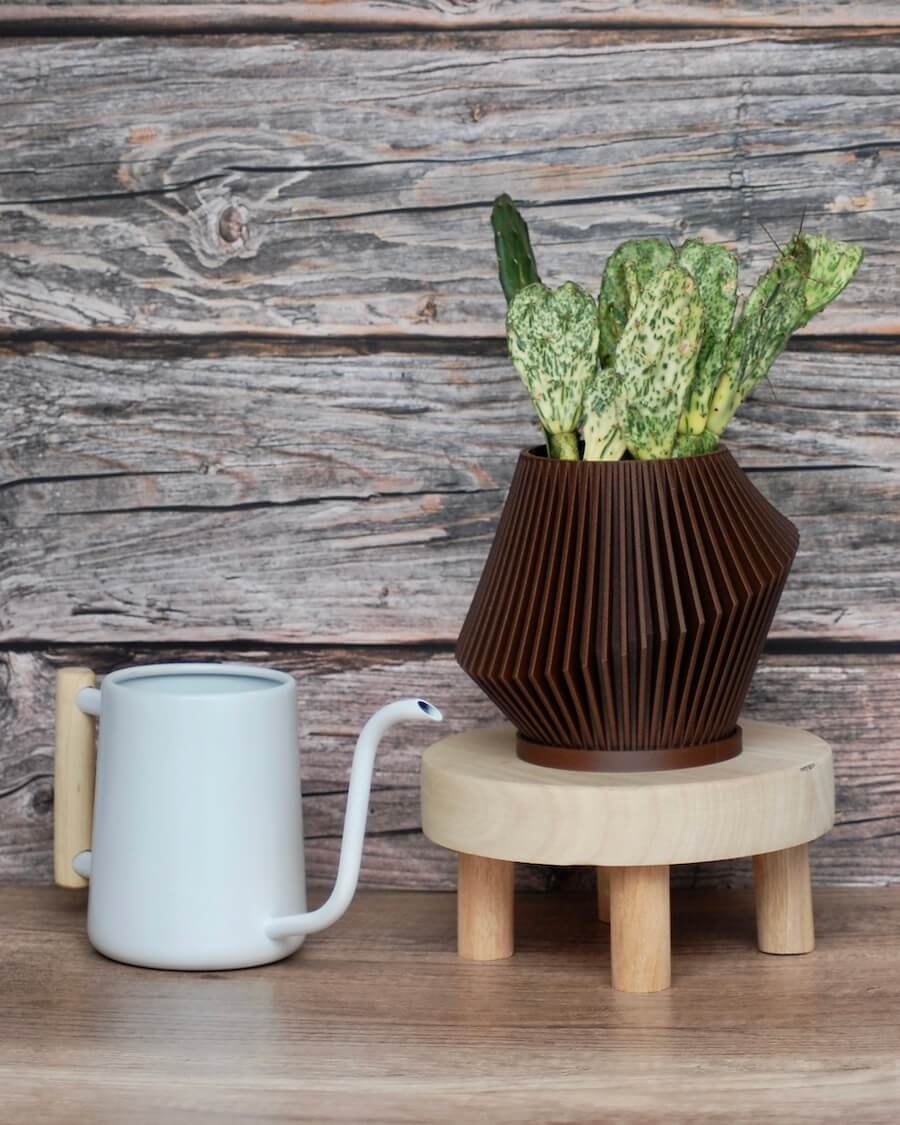 modern watering can, modern planter, and plant stool.
