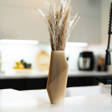 Modernist Vase | Boho Vases | Textured Vase | Beige Vase on kitchen countertop by Woodland Pulse.