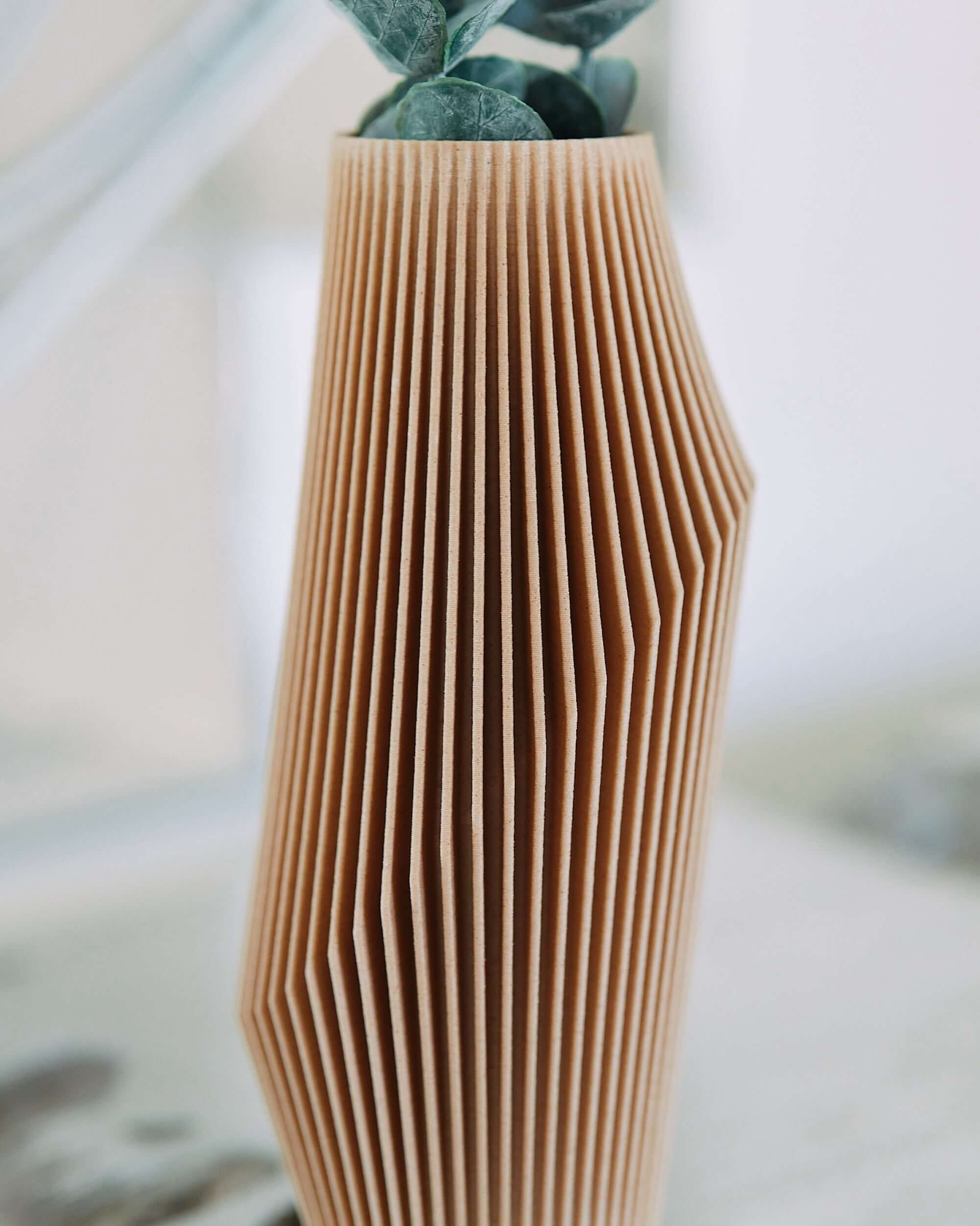 A close up abstract vase parametric patterning photo of a modernist vase / beige vase / boho vase NOVA by Woodland Pulse.