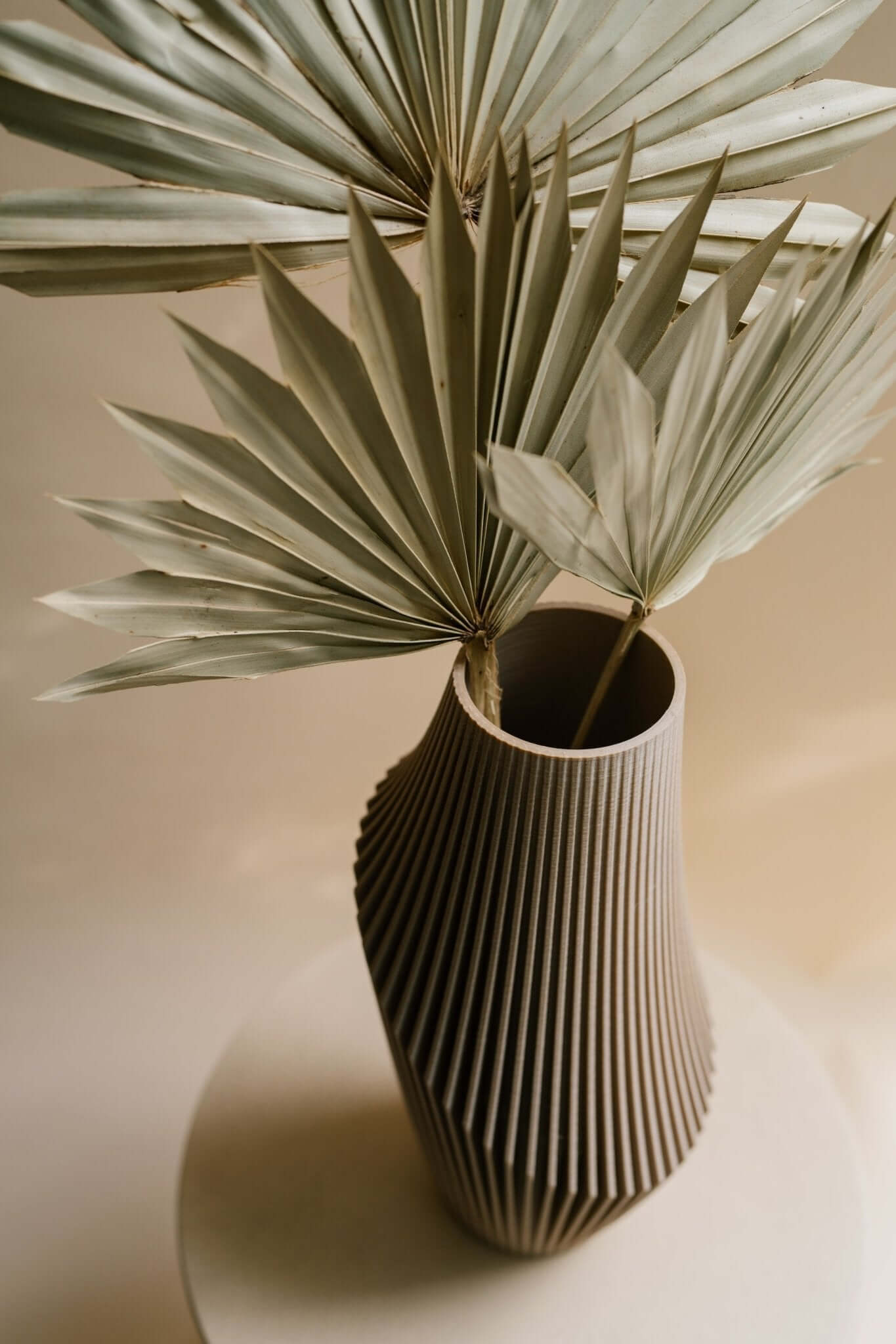 Nova Luxe beige large vase by Woodland Pulse with dried palms.